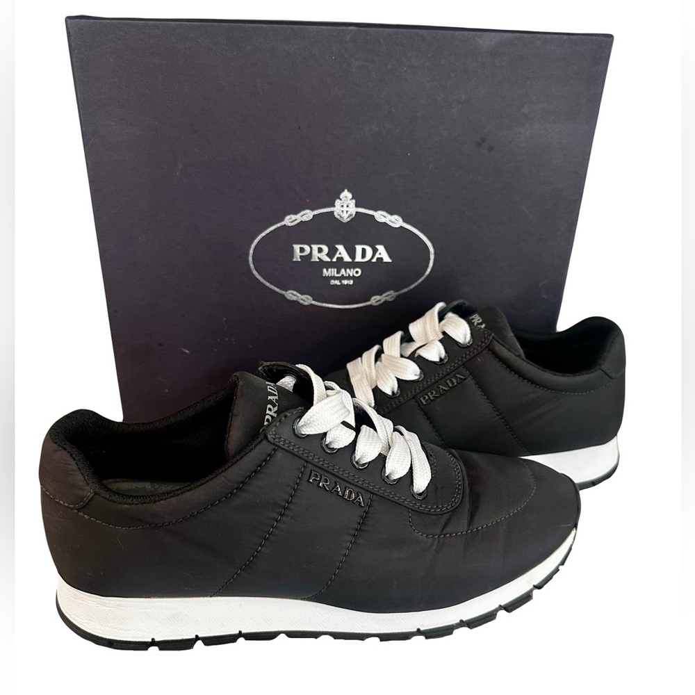 Prada Women's Black Sneakers with White Details